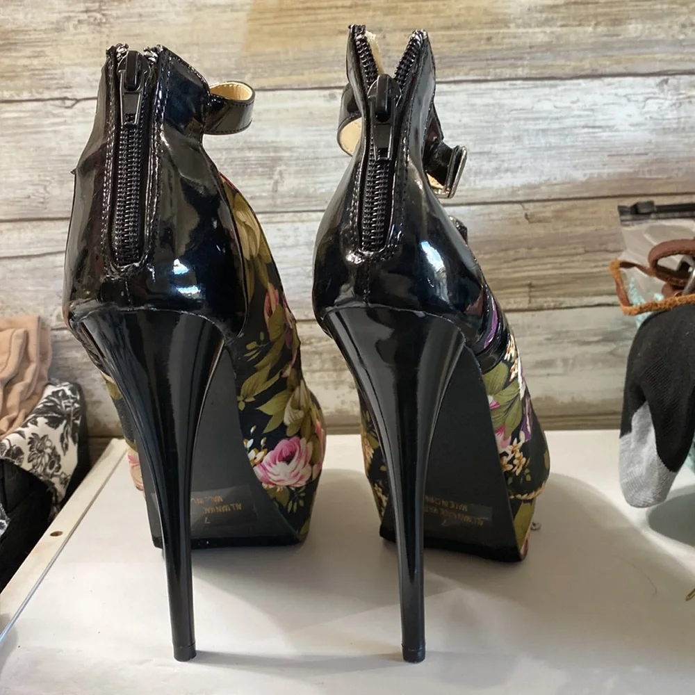 6” Strappy stiletto heels platform floral print